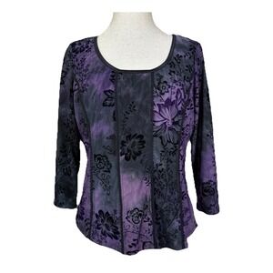 Y2k Velvet Floral Lace Top L Dark Fairy Grunge Purple Whimsigoth Witchy Punk